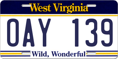 WV license plate OAY139