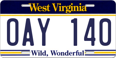 WV license plate OAY140