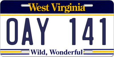 WV license plate OAY141