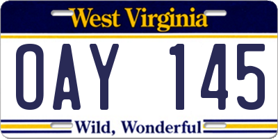 WV license plate OAY145