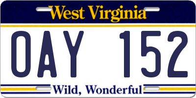 WV license plate OAY152