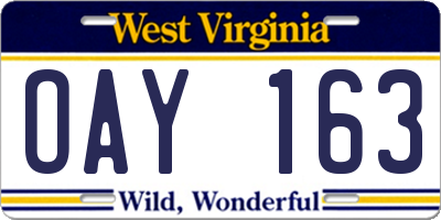 WV license plate OAY163