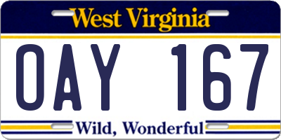 WV license plate OAY167