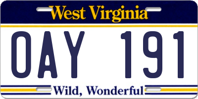 WV license plate OAY191