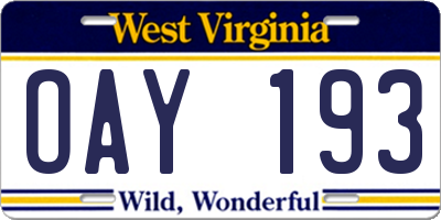 WV license plate OAY193