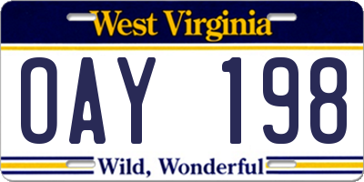 WV license plate OAY198