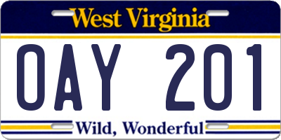 WV license plate OAY201