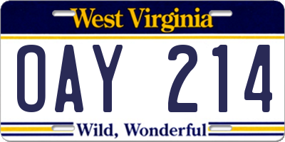 WV license plate OAY214