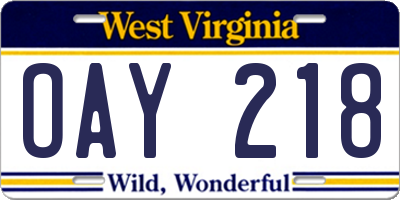 WV license plate OAY218