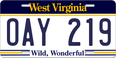 WV license plate OAY219