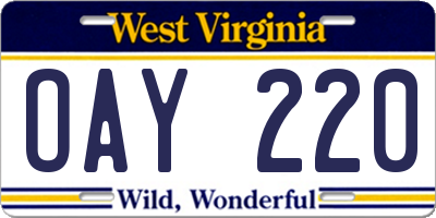 WV license plate OAY220