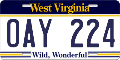 WV license plate OAY224