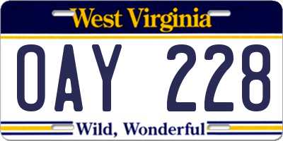 WV license plate OAY228