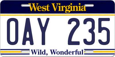 WV license plate OAY235