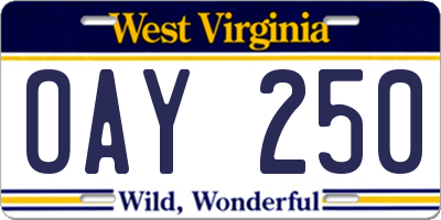 WV license plate OAY250