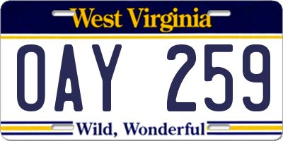 WV license plate OAY259