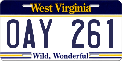 WV license plate OAY261