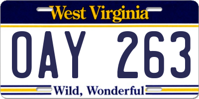 WV license plate OAY263
