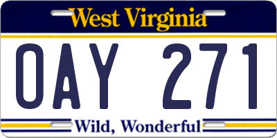 WV license plate OAY271