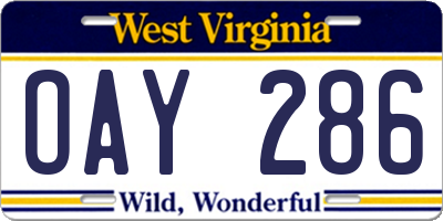 WV license plate OAY286
