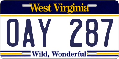 WV license plate OAY287