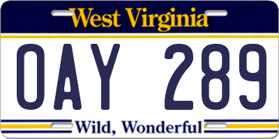 WV license plate OAY289