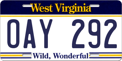 WV license plate OAY292