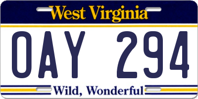 WV license plate OAY294