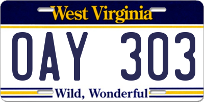 WV license plate OAY303