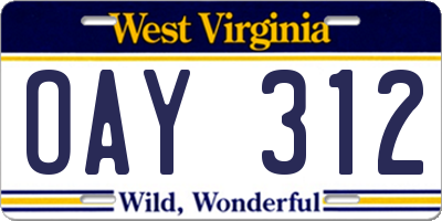 WV license plate OAY312