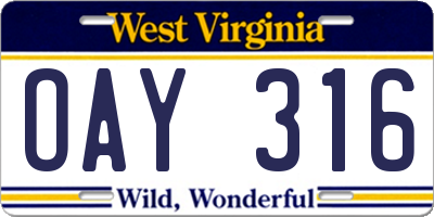 WV license plate OAY316