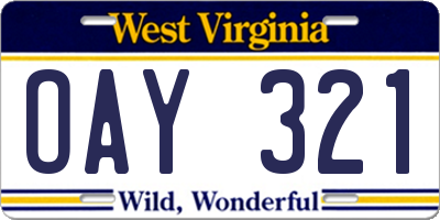 WV license plate OAY321