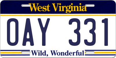 WV license plate OAY331