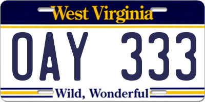 WV license plate OAY333