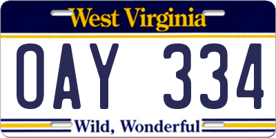 WV license plate OAY334