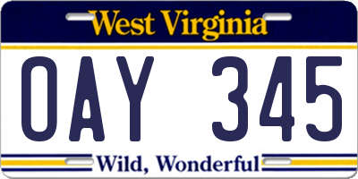 WV license plate OAY345