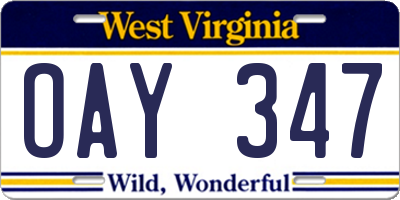 WV license plate OAY347