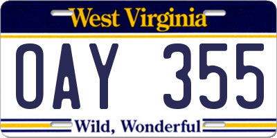 WV license plate OAY355