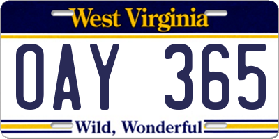 WV license plate OAY365