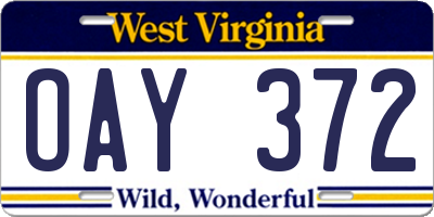 WV license plate OAY372