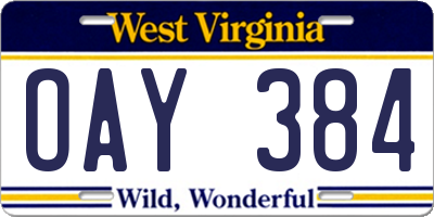WV license plate OAY384