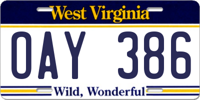 WV license plate OAY386