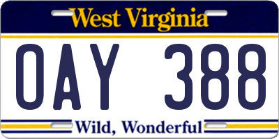 WV license plate OAY388