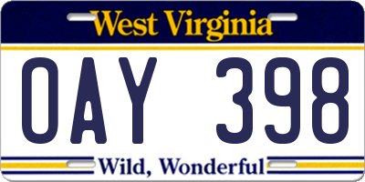 WV license plate OAY398