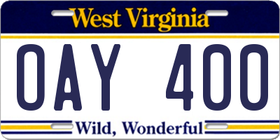 WV license plate OAY400