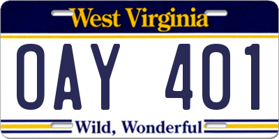 WV license plate OAY401