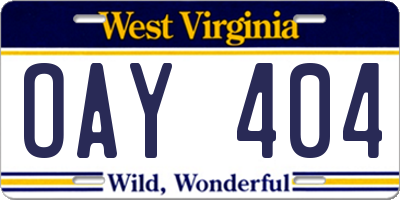 WV license plate OAY404