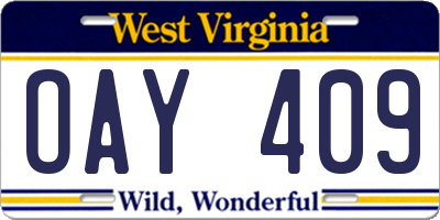 WV license plate OAY409