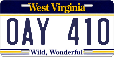 WV license plate OAY410