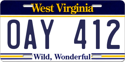 WV license plate OAY412